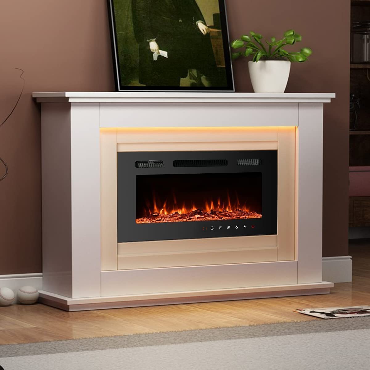 Homrest 30 inch Electric Fireplace Recessed and Wall Mounted,12 Flame Color with Remote Control