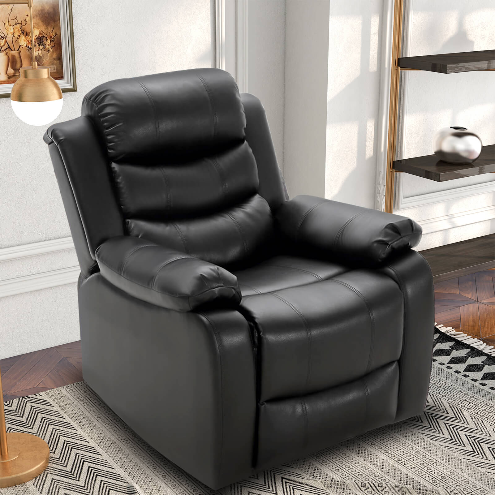 Homrest breath leather recliner chair for living room, black