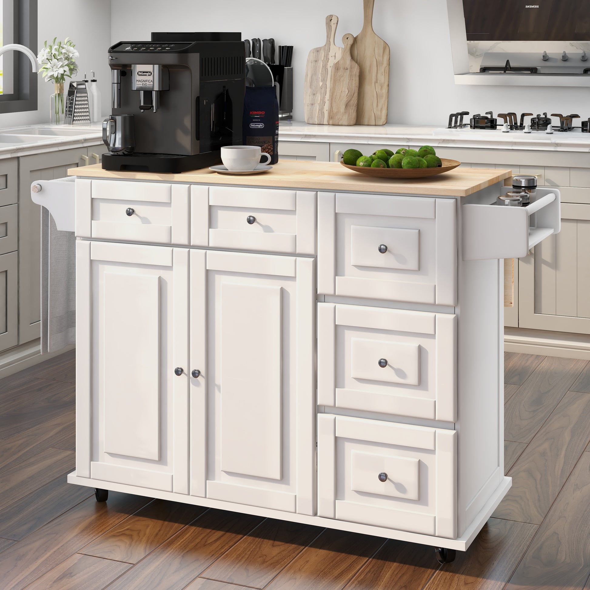 Homrest kitchen island rolling mobile island, white