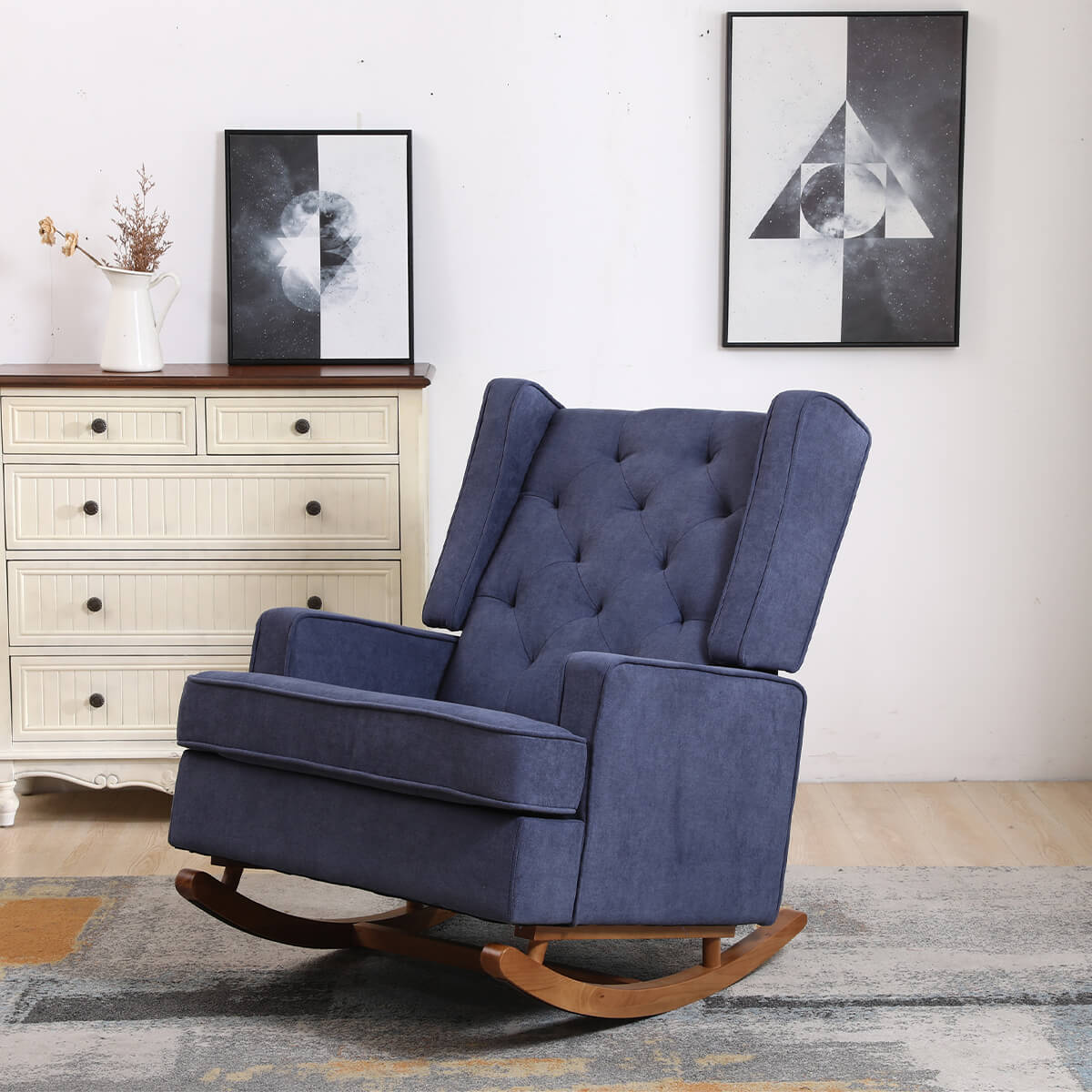 Mid Century Rocking Chair with 2 Alternative legs Accent Chair, Blue