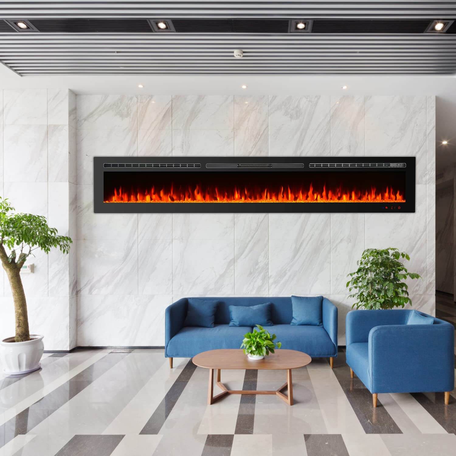 Homrest 100 inch Electric Fireplace, Wall Mounted Fireplace Insert with Remote Control