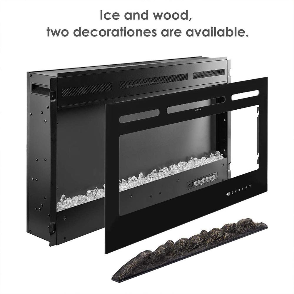 Homrest 36" Recessed Mounted Electric Fireplace Insert with Touch Screen Control Panel, Remote Control, 750/1500W, Black