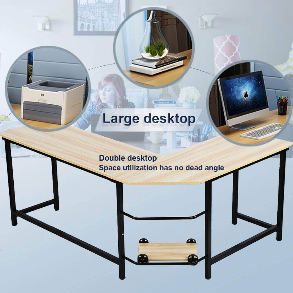 L-Shaped Desktop Computer Desk Beech Wood Color