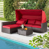 6 Pcs Outdoor Sectional Sofa Daybed w/ Canopy &  Coffee Table, Wine Red