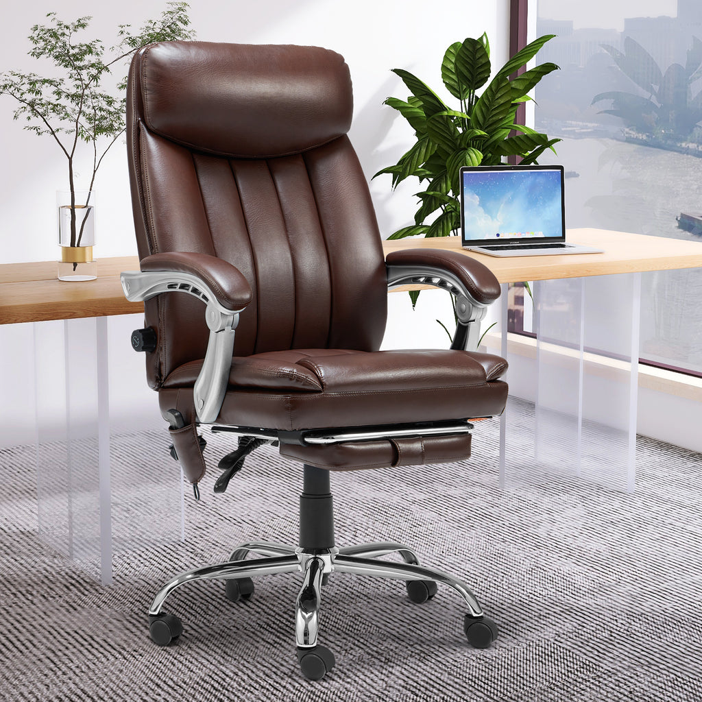 HOMREST Executive Ergonomic Office Chair Adjustable Home Desk Chair, Big and Tall Leather with Massage and Heat (Brown)