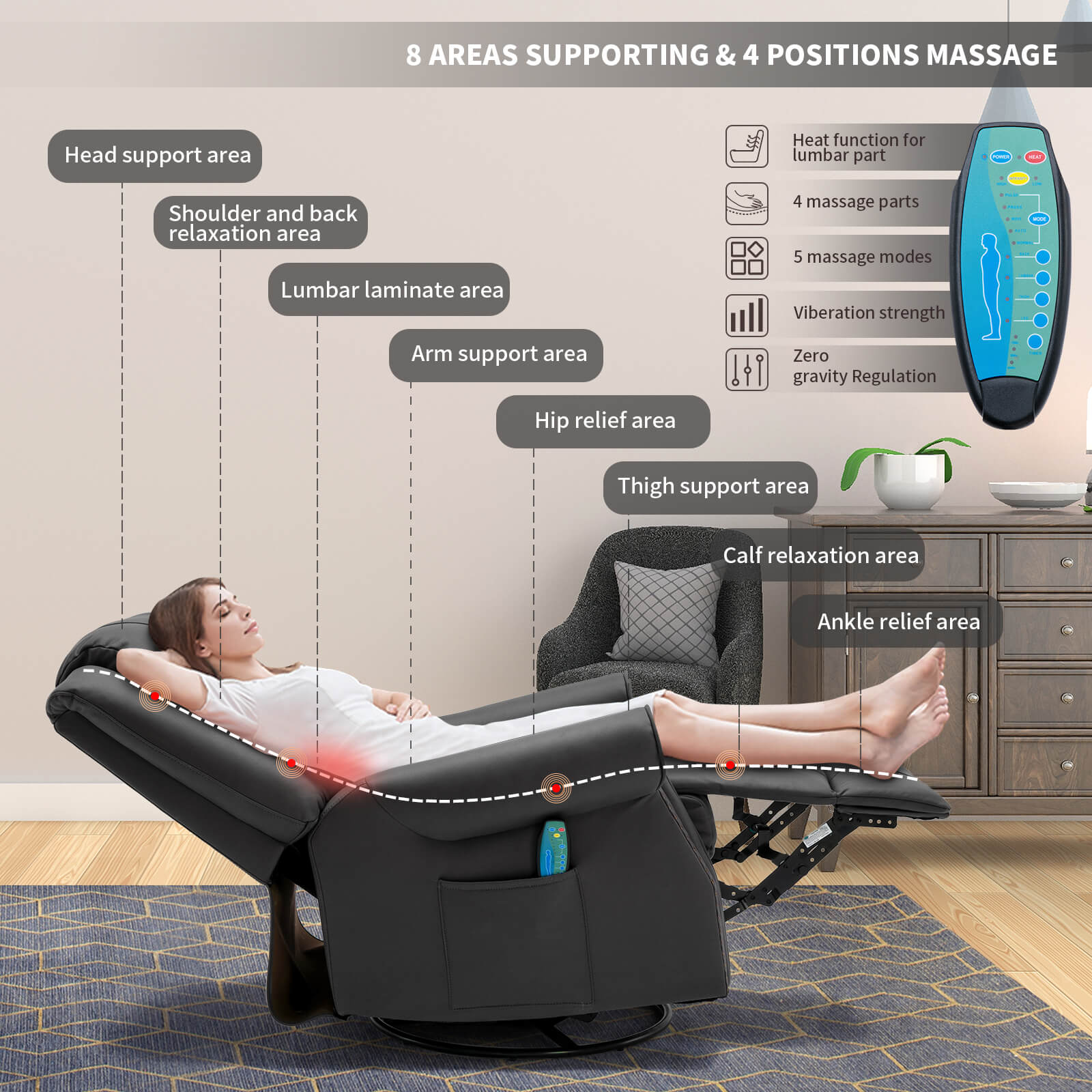 Homrest massage recliner chair for living room, dark gray