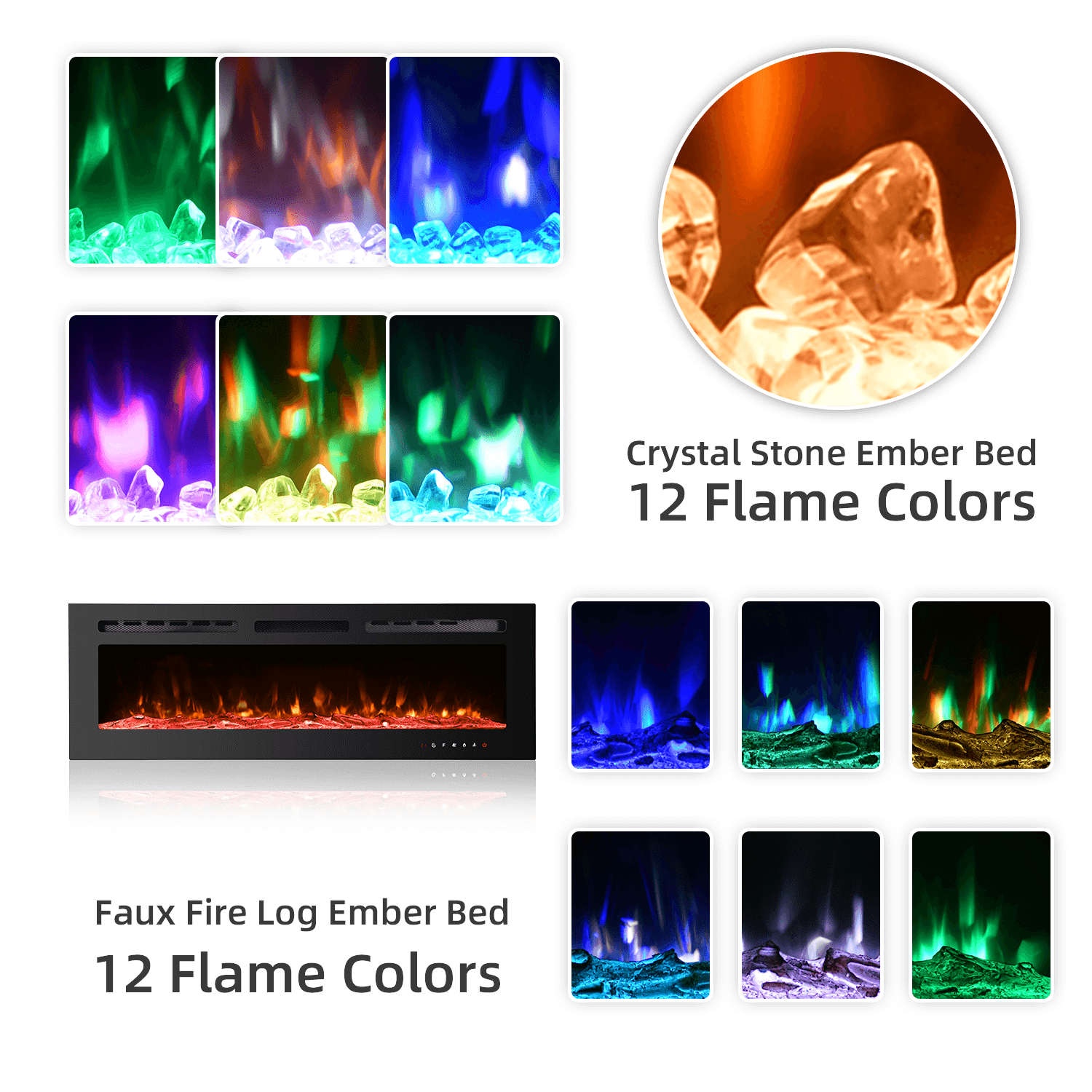 Homrest 50 inch Electric Fireplace with Free Standing, Wall Mounted Insert Heater Remote Control