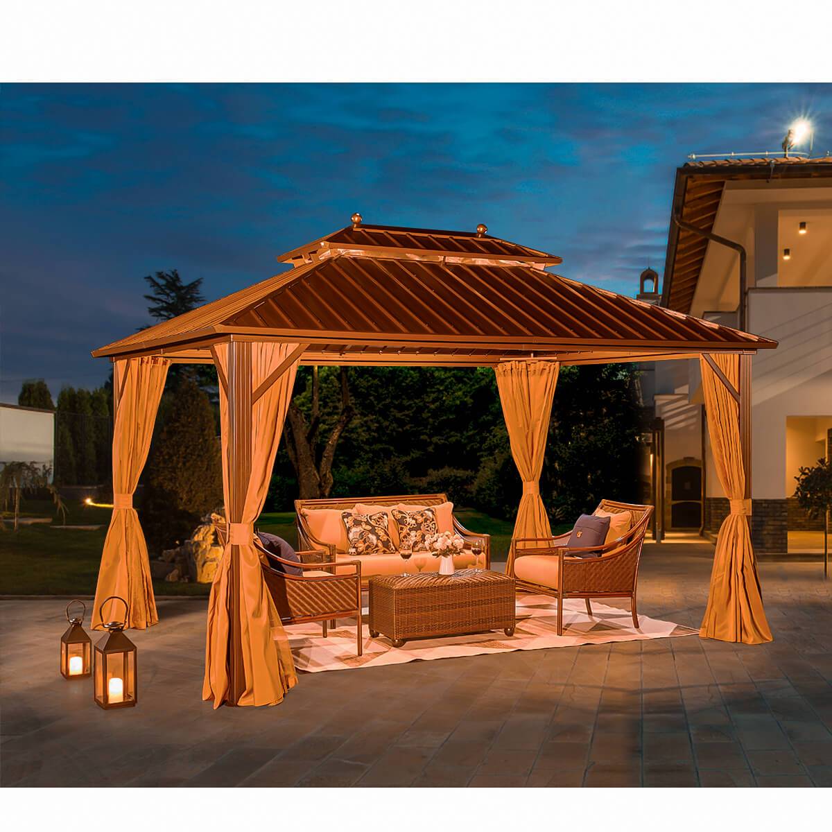  Homrest 0'x13' Hardtop Gazebo Galvanized Steel Gazebos with Netting & Curtain