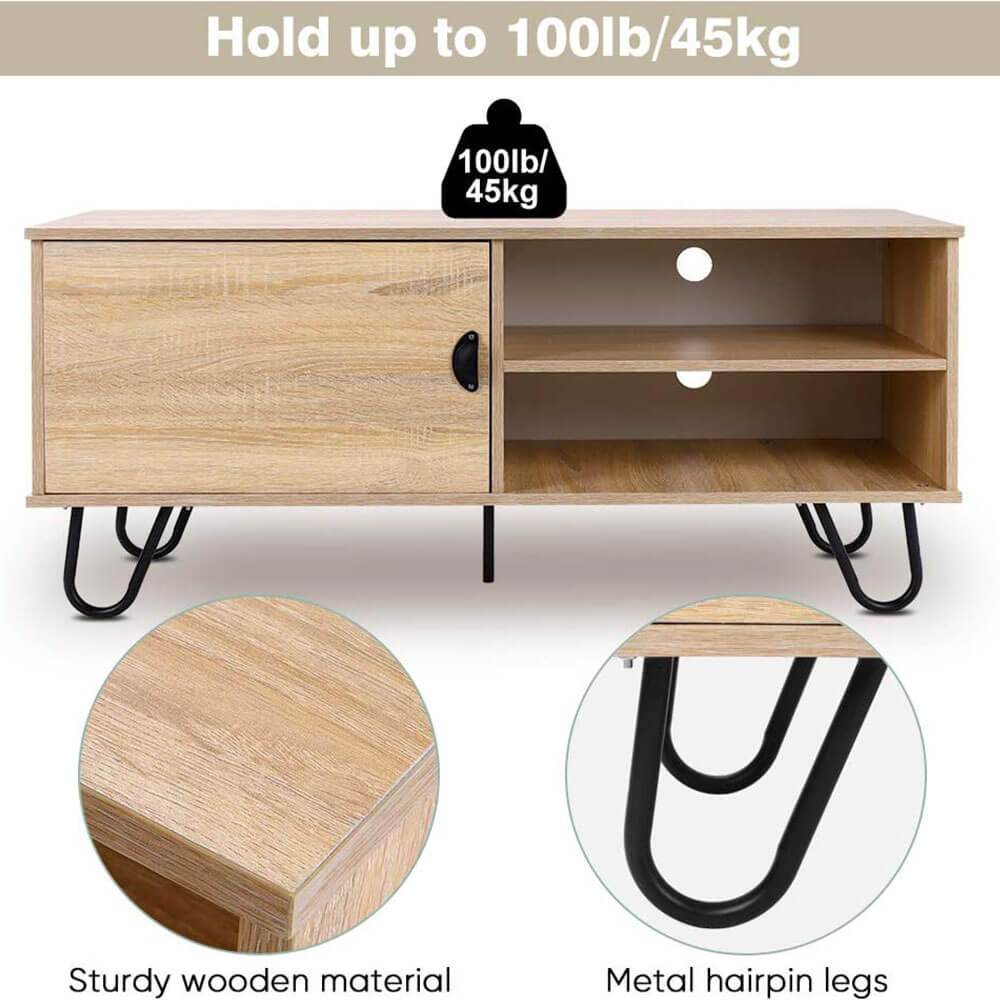Homrest Modern TV Stand Wood TV Console Cabinet with 2 Storage Shelves and Hairpin Legs