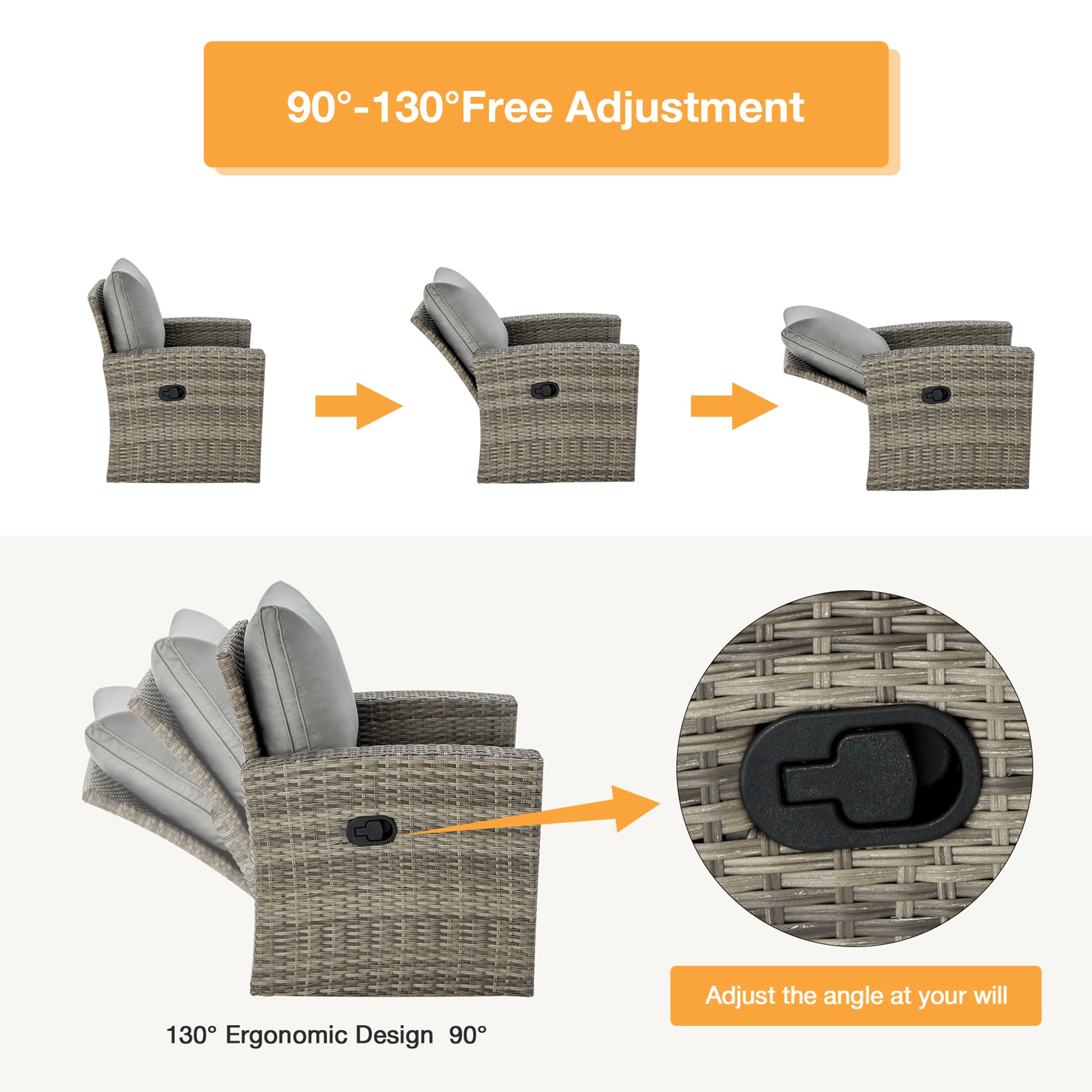Adjustable recliners of Homrest patio conversation set