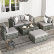 Homrest 6 pcs outdoor sectional sofa set with coffee table for porch, garden and poolside, gray