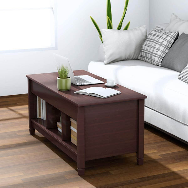 Homrest Coffee Table Lift Tabletop Wood Home Living Room Modern Lift Top Storage Brown