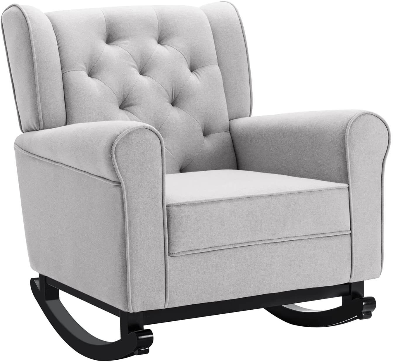 Homrest Mid Century Modern Rocking Chair, Tufted Upholstered Glider with High Back for Living Room, Gray