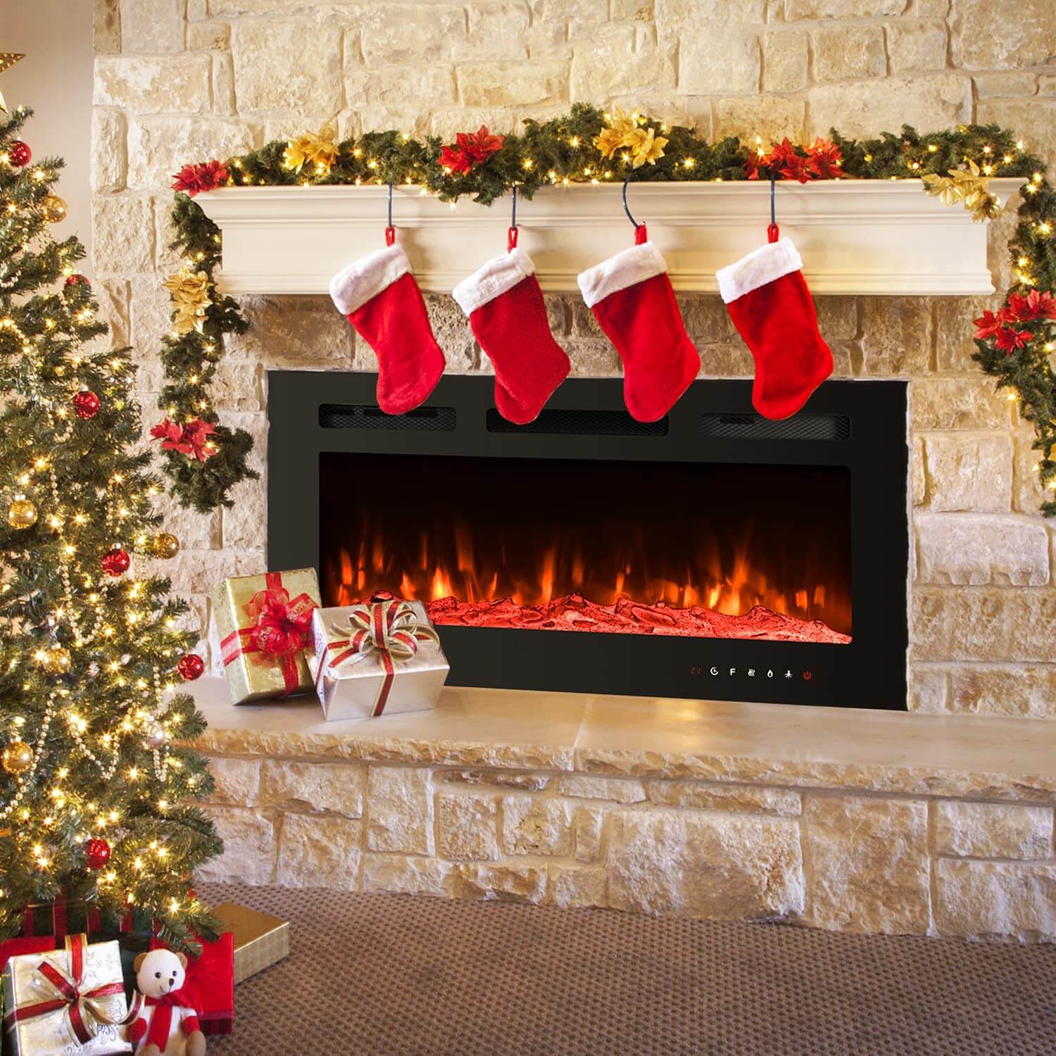 Homrest 36 inch Electric Fireplace with Free Standing, Wall Mounted Fireplace Insert Heater with Remote Control&Touch Screen