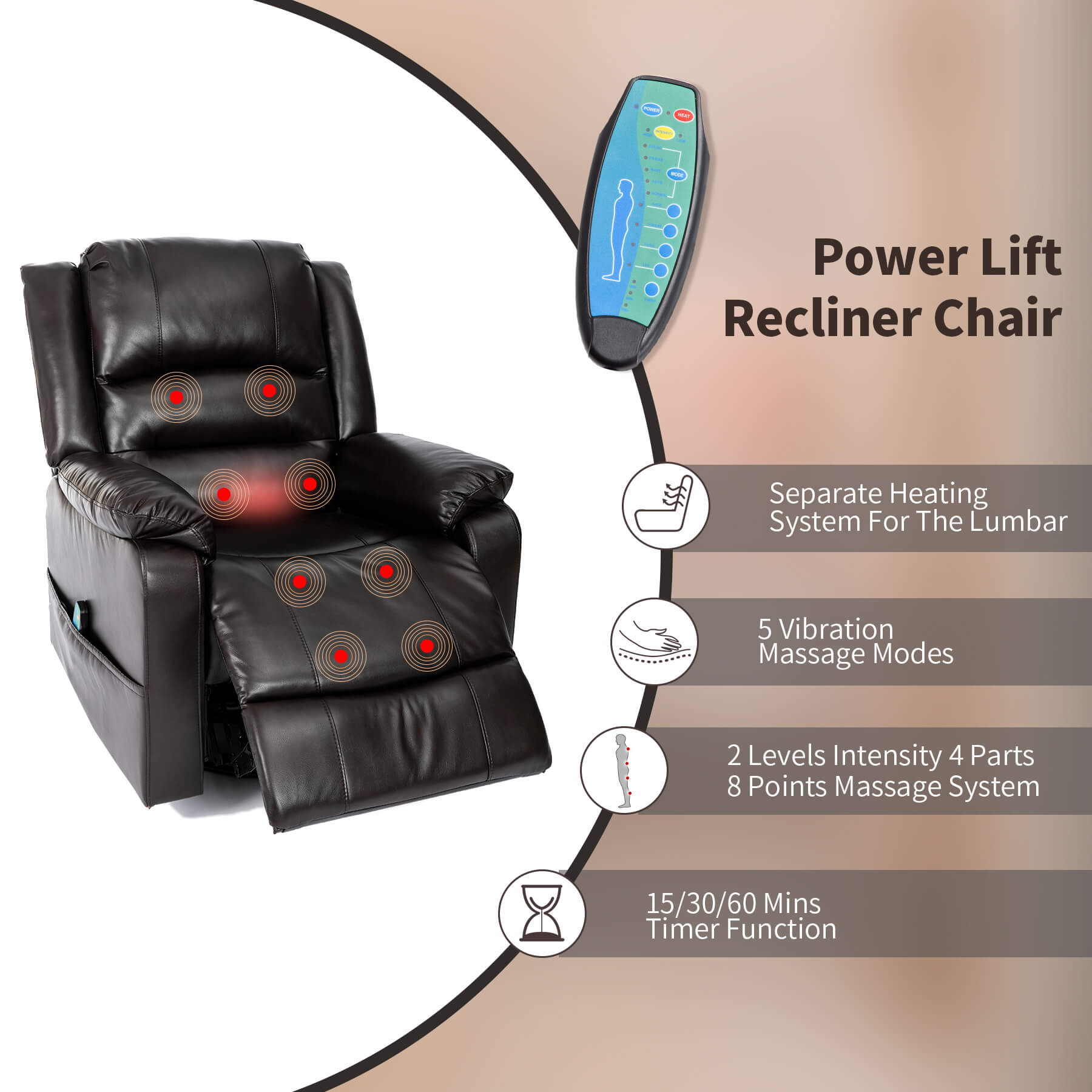 Homrest Massage Recliner Chair Breathable Faux Leather Ergonomic Lounge Chair for Living Room, Dark Brown