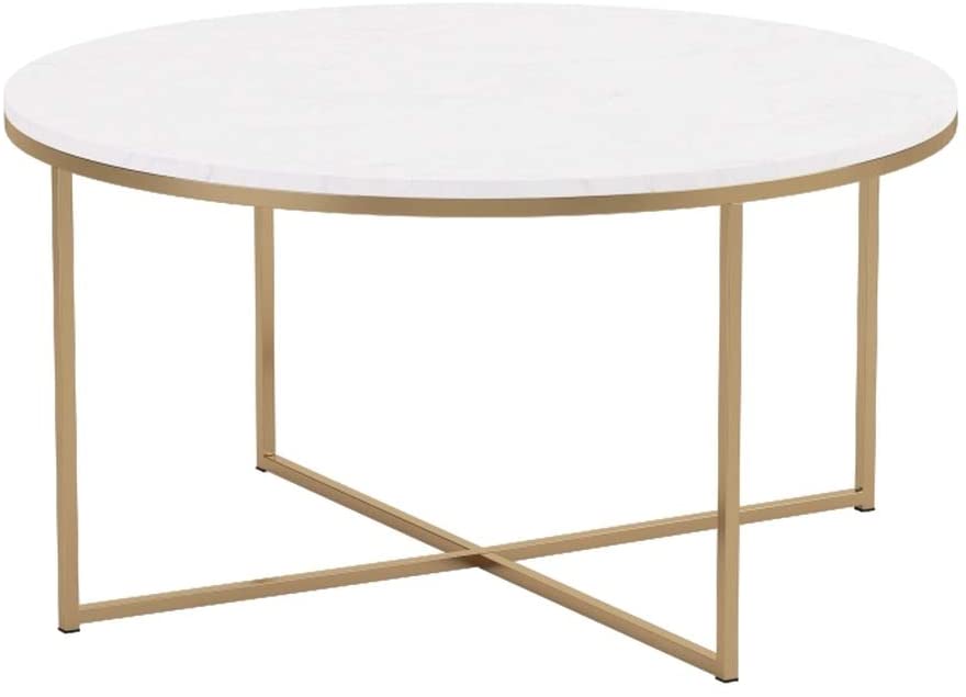 Modern Round Coffee Accent Table Living Room, Marble/Gold