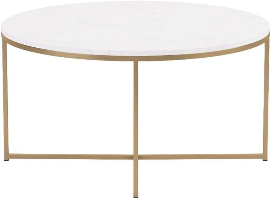 Modern Round Coffee Accent Table Living Room, Marble/Gold