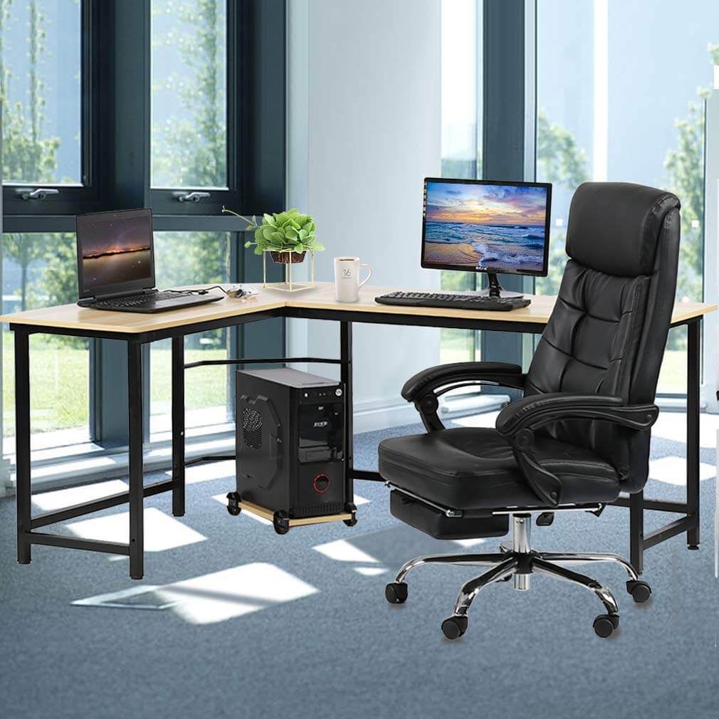 L-Shaped Desktop Computer Desk Beech Wood Color