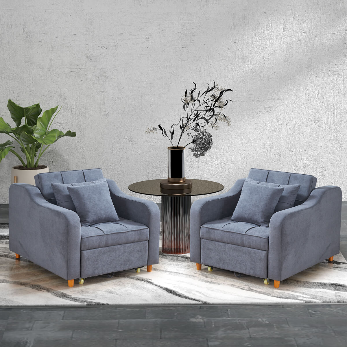 Homrest set of 2 sofa bed 3-in-1 convertible chair, multi-functional sofa bed, dark gray