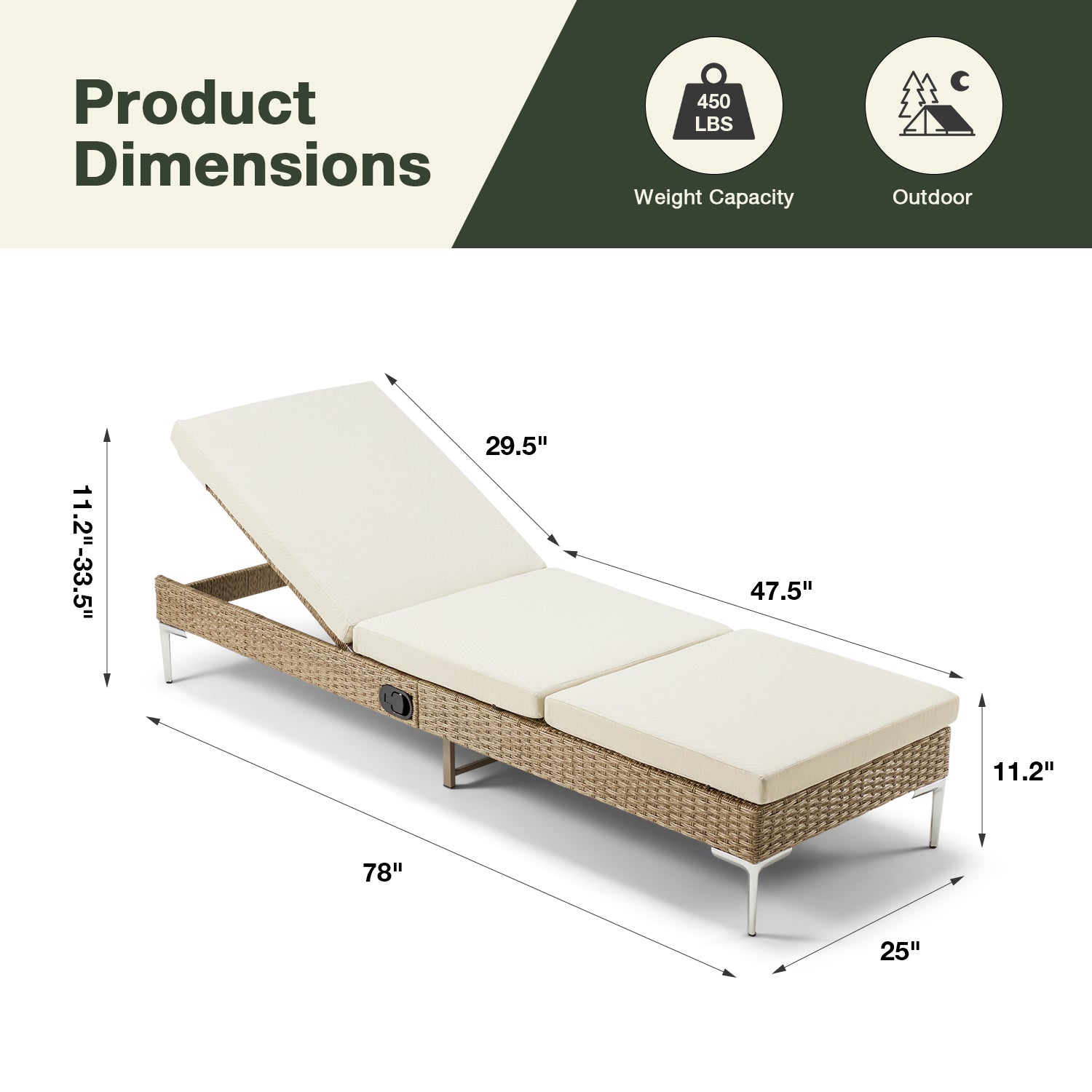 Homrest 2PCs Patio Chaise Lounge Chair with Thickened Cushion, Beige
