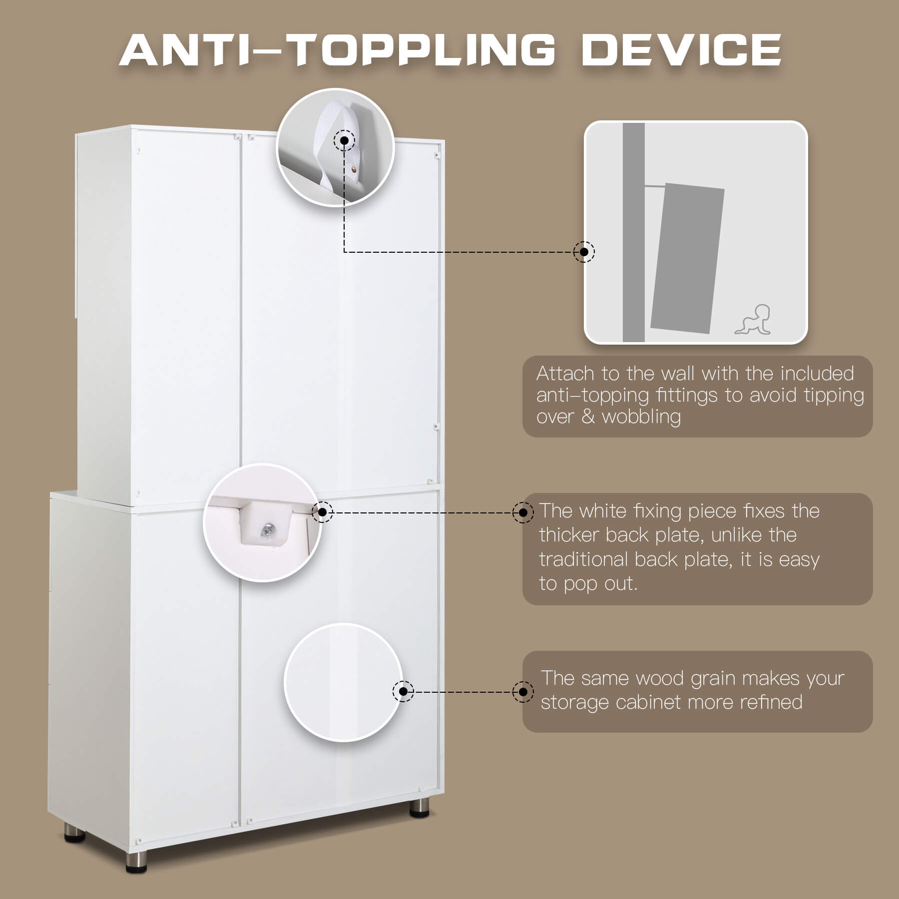 Homrest Kitchen Pantry Storage Cabinet Open Countertop and Microwave Space White