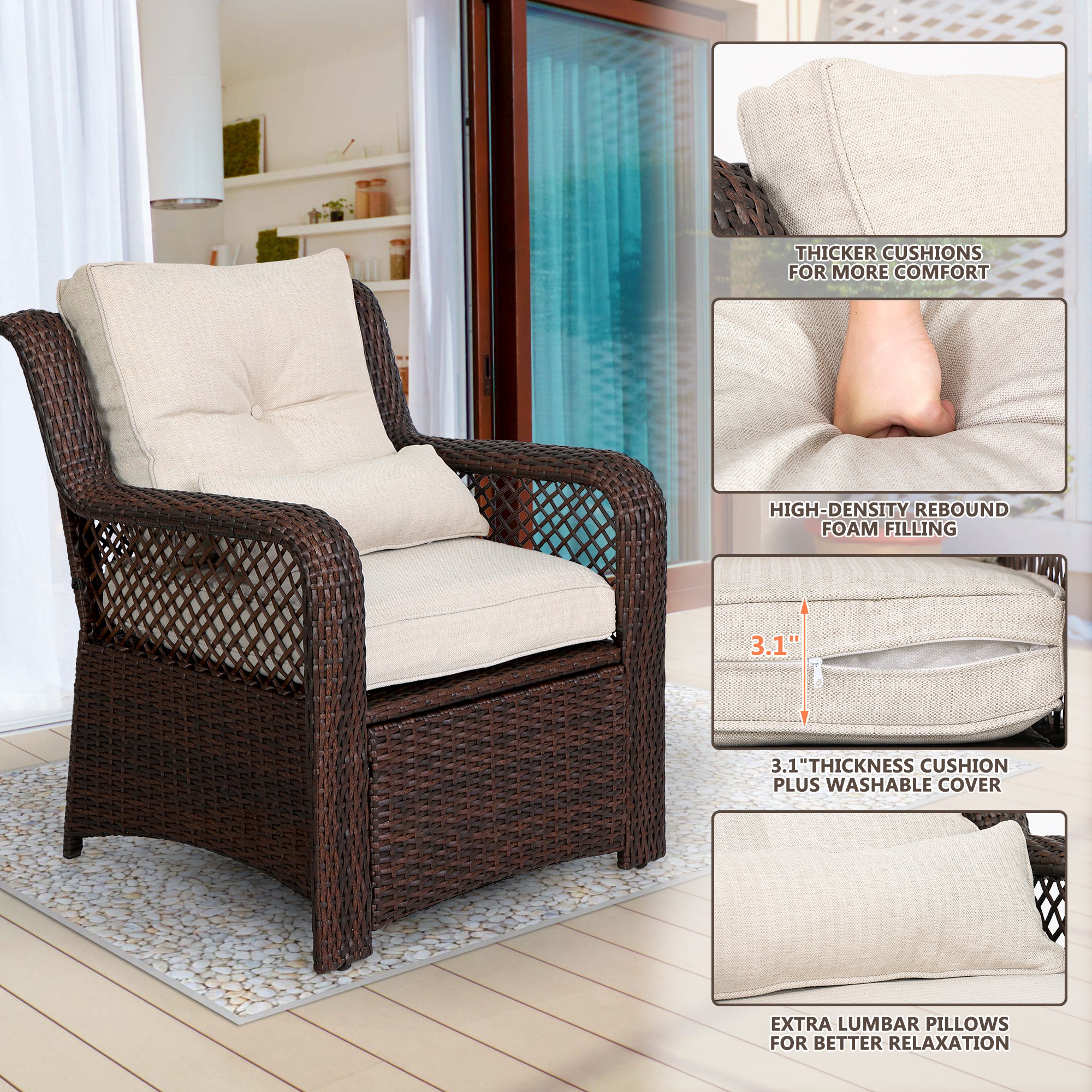 Outdoor sofa set, brown 