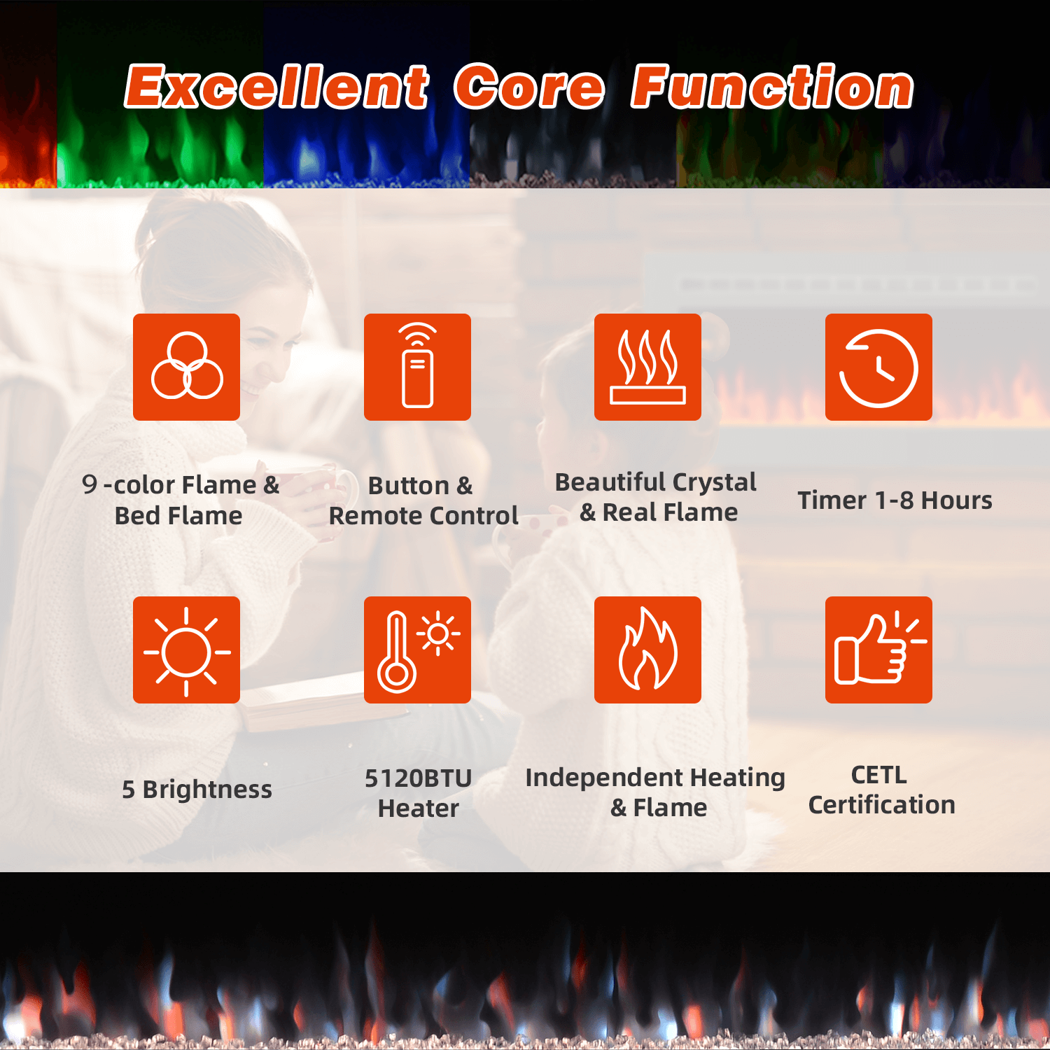 Homrest 100 inch Electric Fireplace, Wall Mounted Fireplace Insert with Remote Control