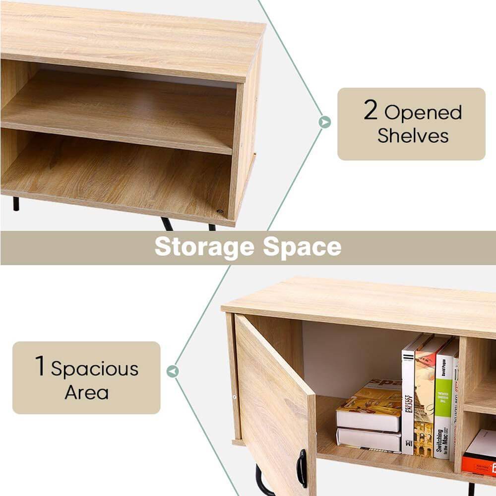 Homrest Modern TV Stand Wood TV Console Cabinet with 2 Storage Shelves and Hairpin Legs