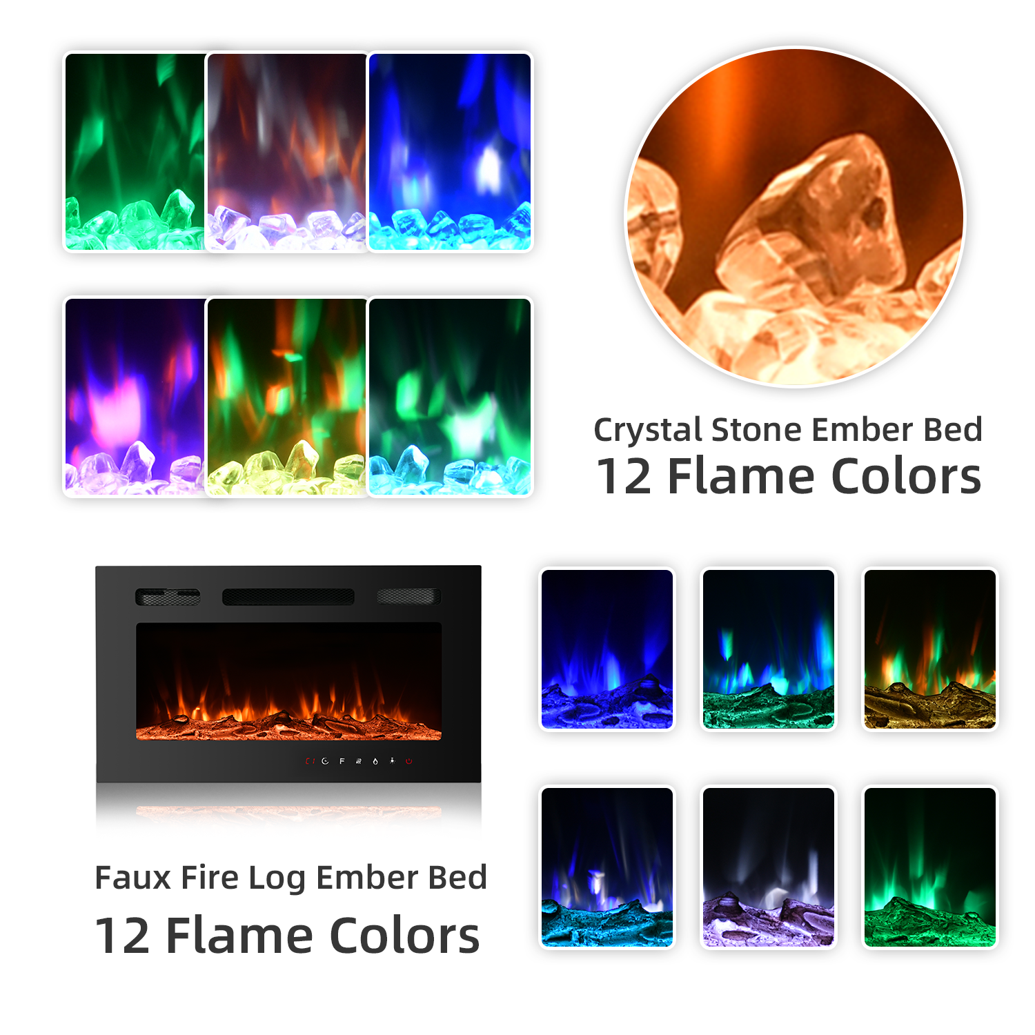 Homrest 30 inch Electric Fireplace Recessed and Wall Mounted,12 Flame Color with Remote Control