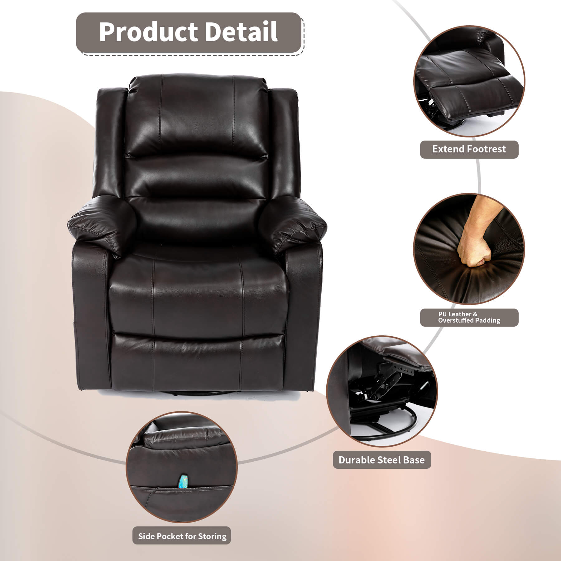 Homrest Massage Recliner Chair Breathable Faux Leather Ergonomic Lounge Chair for Living Room, Dark Brown