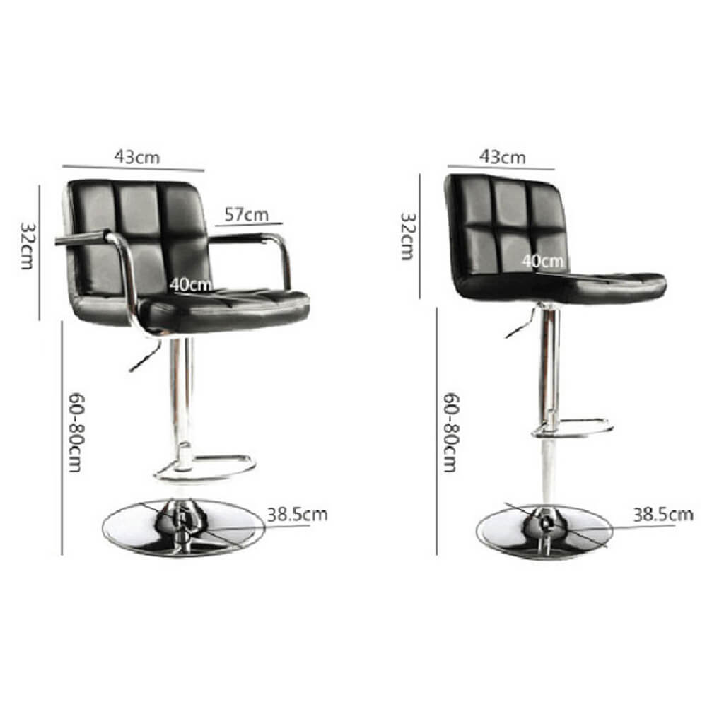 Homrest 2 pieces 60-80cm 6 Checks Round Cushion Bar Stools with Armrest Black