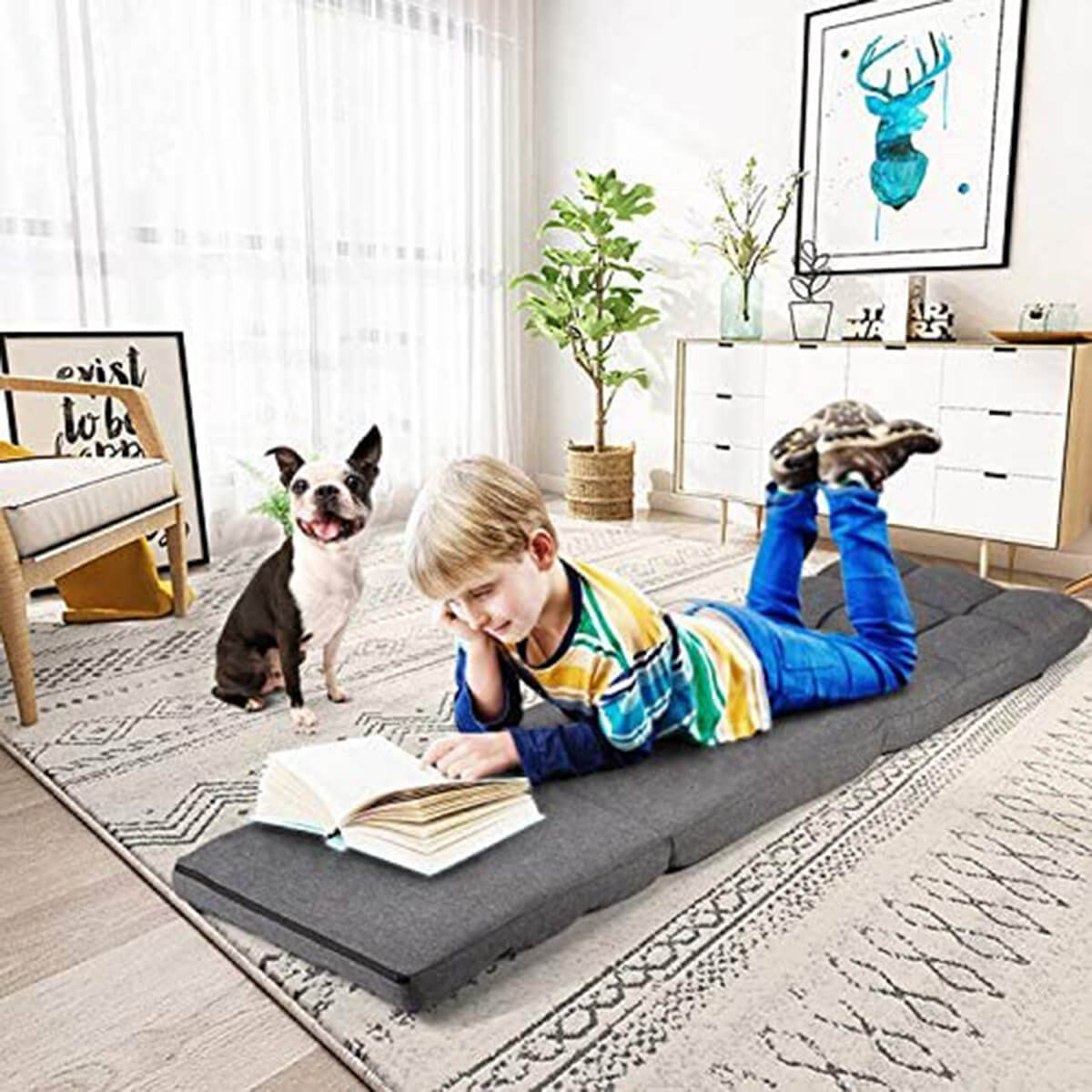 14-Position Floor Chair, Folding Gaming Sofa, Floor Lounger Folding Adjustable Sleeper Bed Couch Recliner, Gray