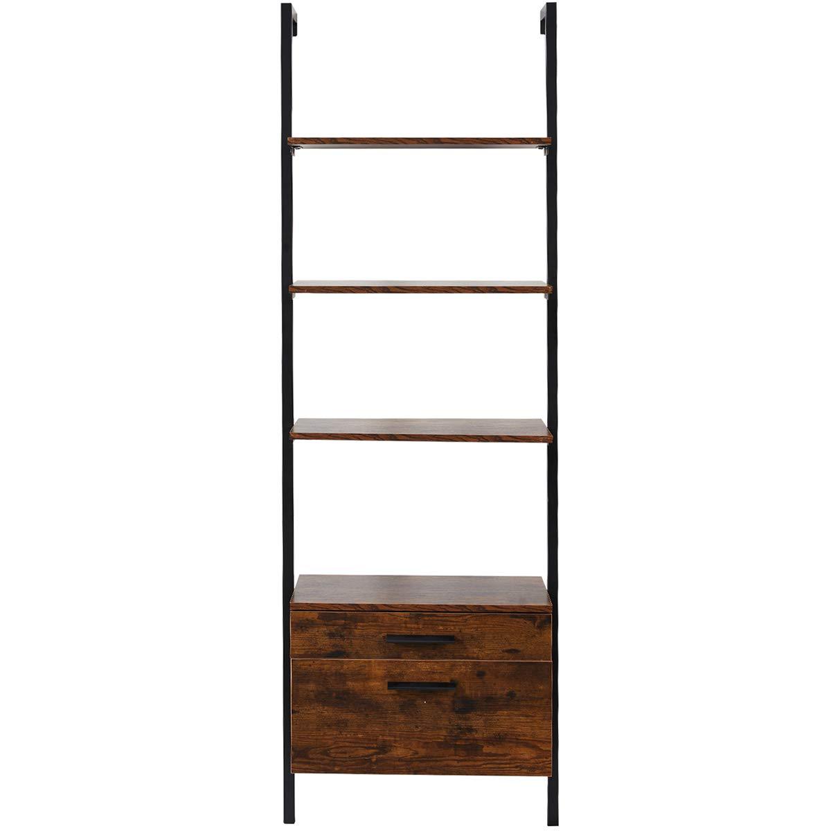 Homrest Wall Mouted Industrial 3-Tier Bookshelf with 2 Wood Drawers, Black