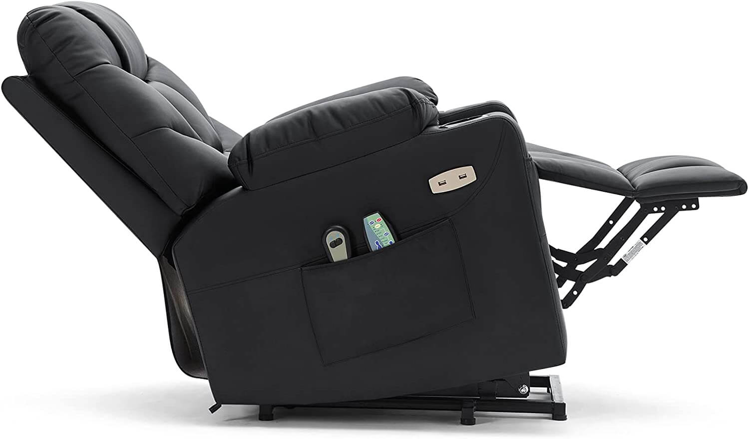 Homrest Electric Power Lift Chair Recliner Sofa for Elderly with Vibration Massage & Lumbar Heated, 2 Side Pockets & Cup Holders(Black)