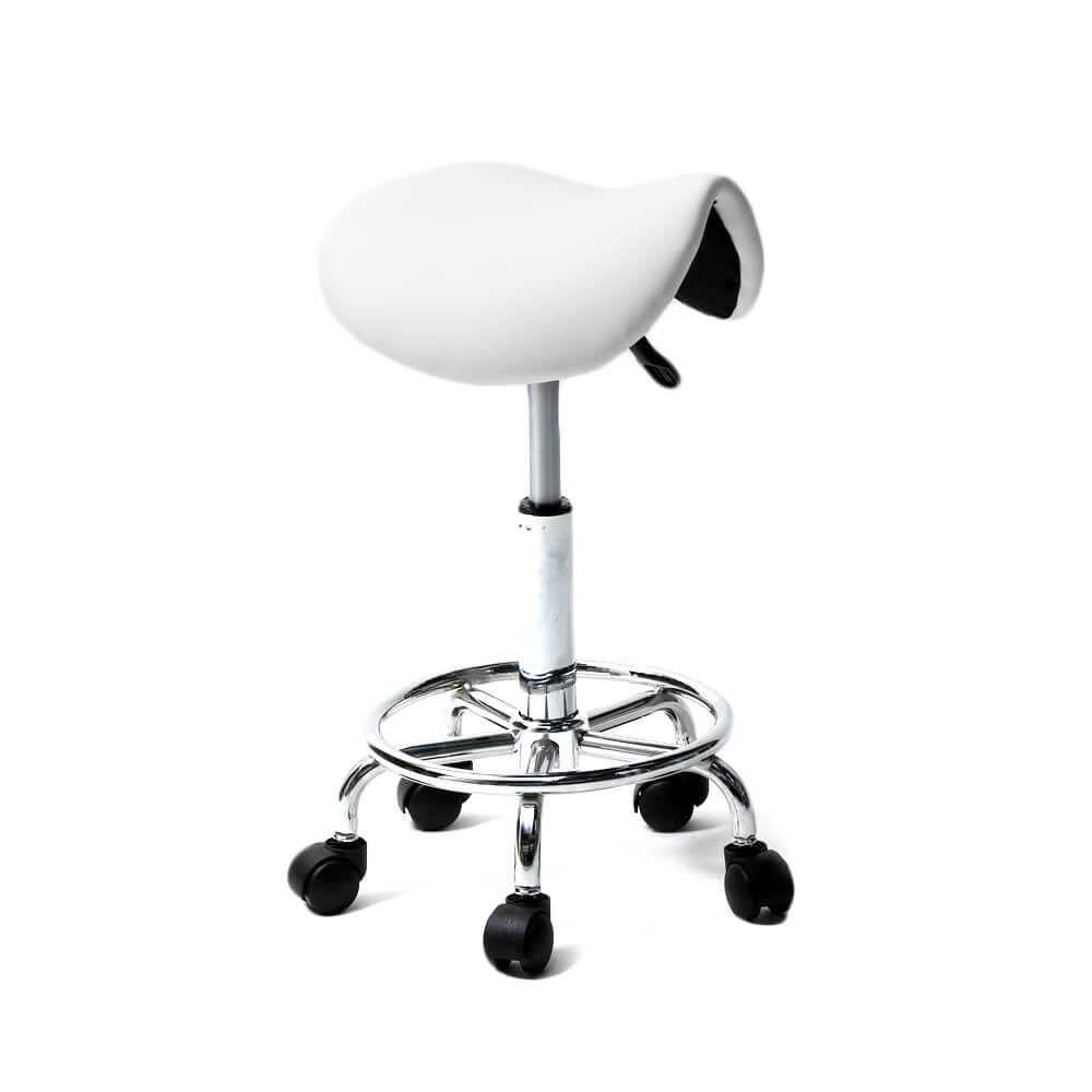 Homrest Saddle Stool Rolling Chair for Medical Massage Salon Kitchen Spa Drafting, Adjustable Hydraulic Stool with Foot Rest - White