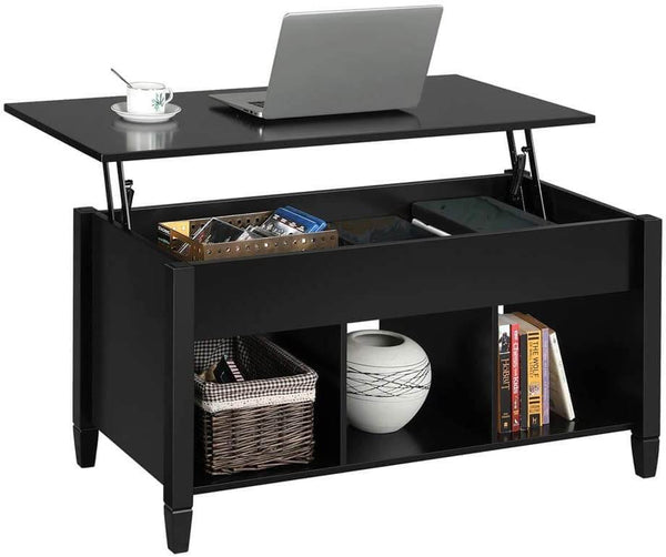 Lift Tabletop Coffee Tables Wood Living Room Furniture Hidden Compartment, Black