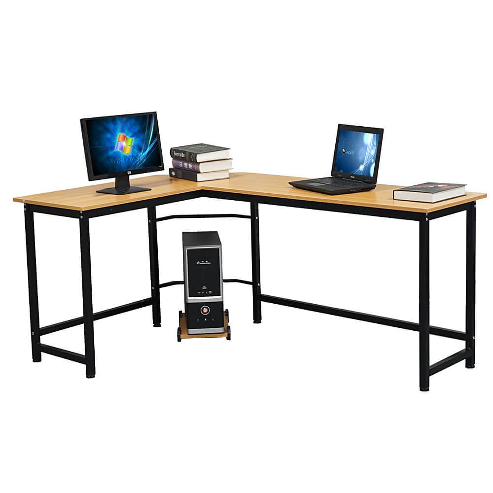 L-Shaped Desktop Computer Desk Beech Wood Color