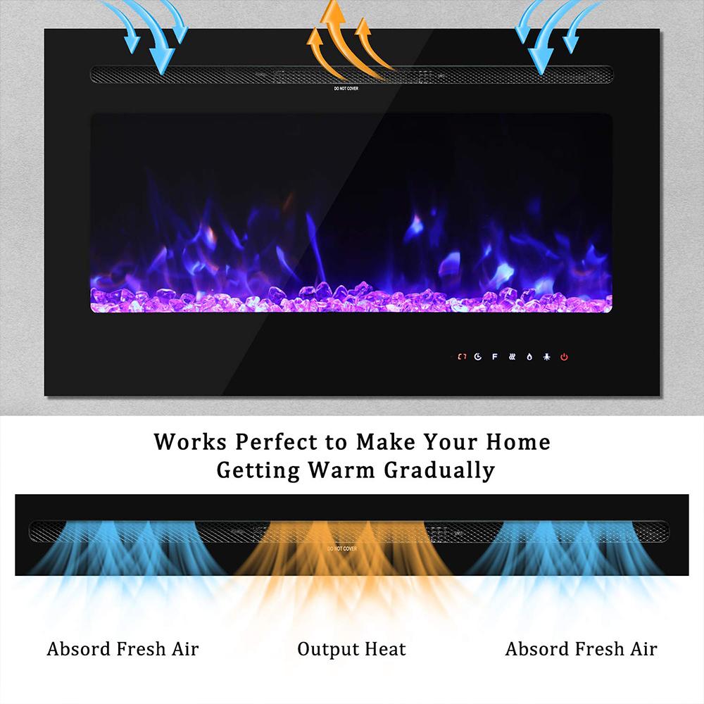 Homrest 36" Recessed Mounted Electric Fireplace Insert with Touch Screen Control Panel, Remote Control, 750/1500W, Black