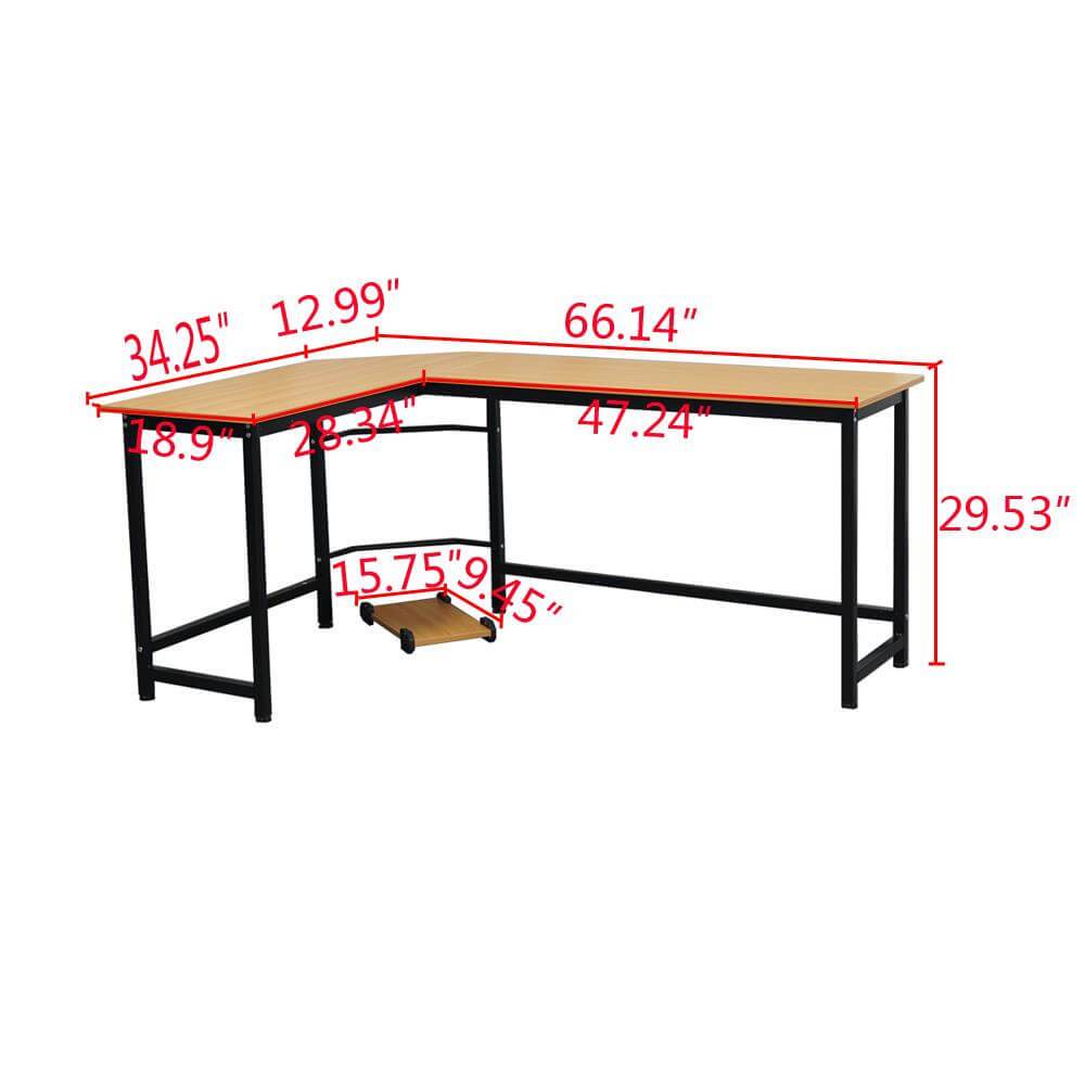 L-Shaped Desktop Computer Desk Beech Wood Color
