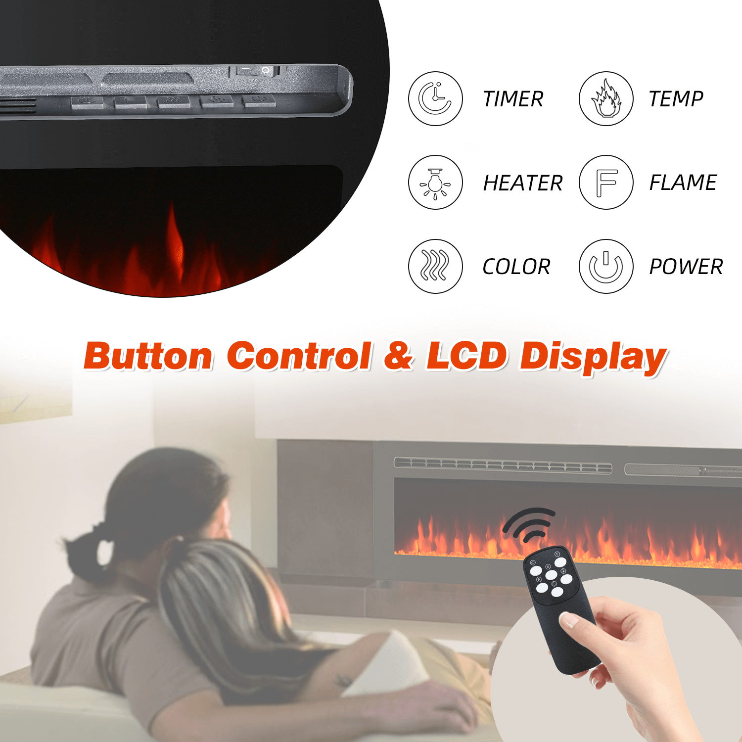 Homrest 100 inch Electric Fireplace, Wall Mounted Fireplace Insert with Remote Control