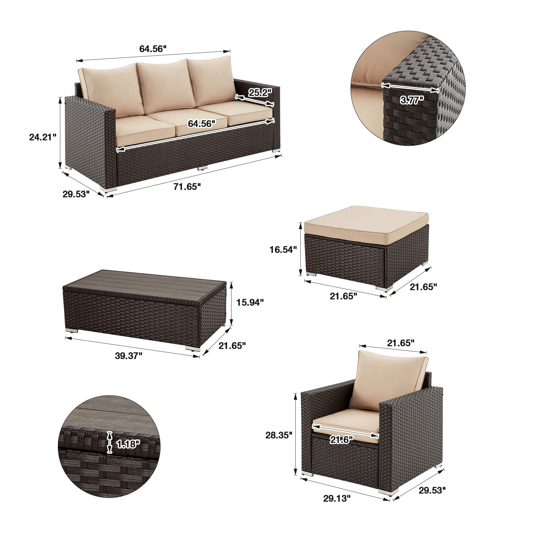 Product dimensions of Homrest patio sofa set