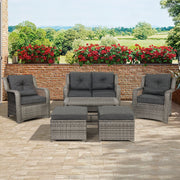 6 Pcs rattan outdoor conversation sets with ottoman, gray | Homrest furniture