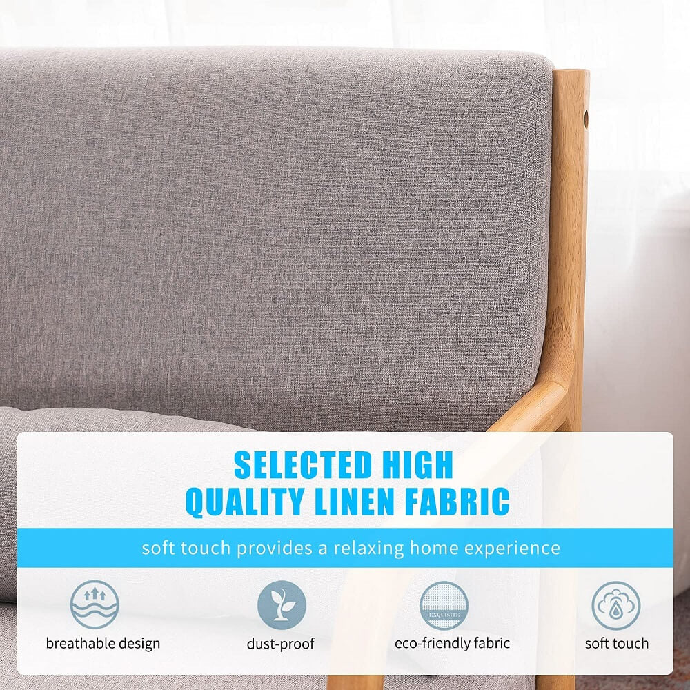 Homrest Fabric Rocking Chair Mid-Century Glider Rocker with Padded Seat, with Ottoman Linen Accent Chair Gray
