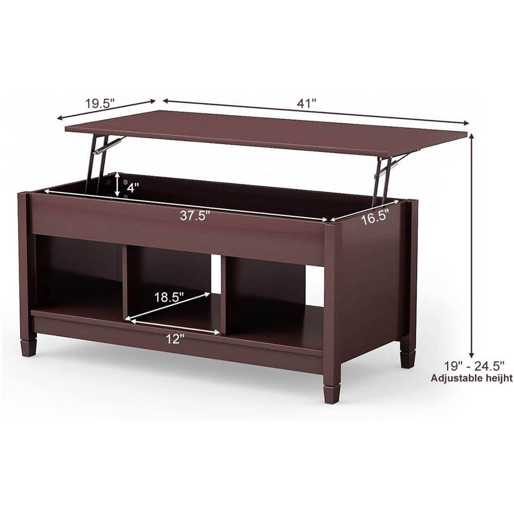 Homrest Coffee Table Lift Tabletop Wood Home Living Room Modern Lift Top Storage Brown