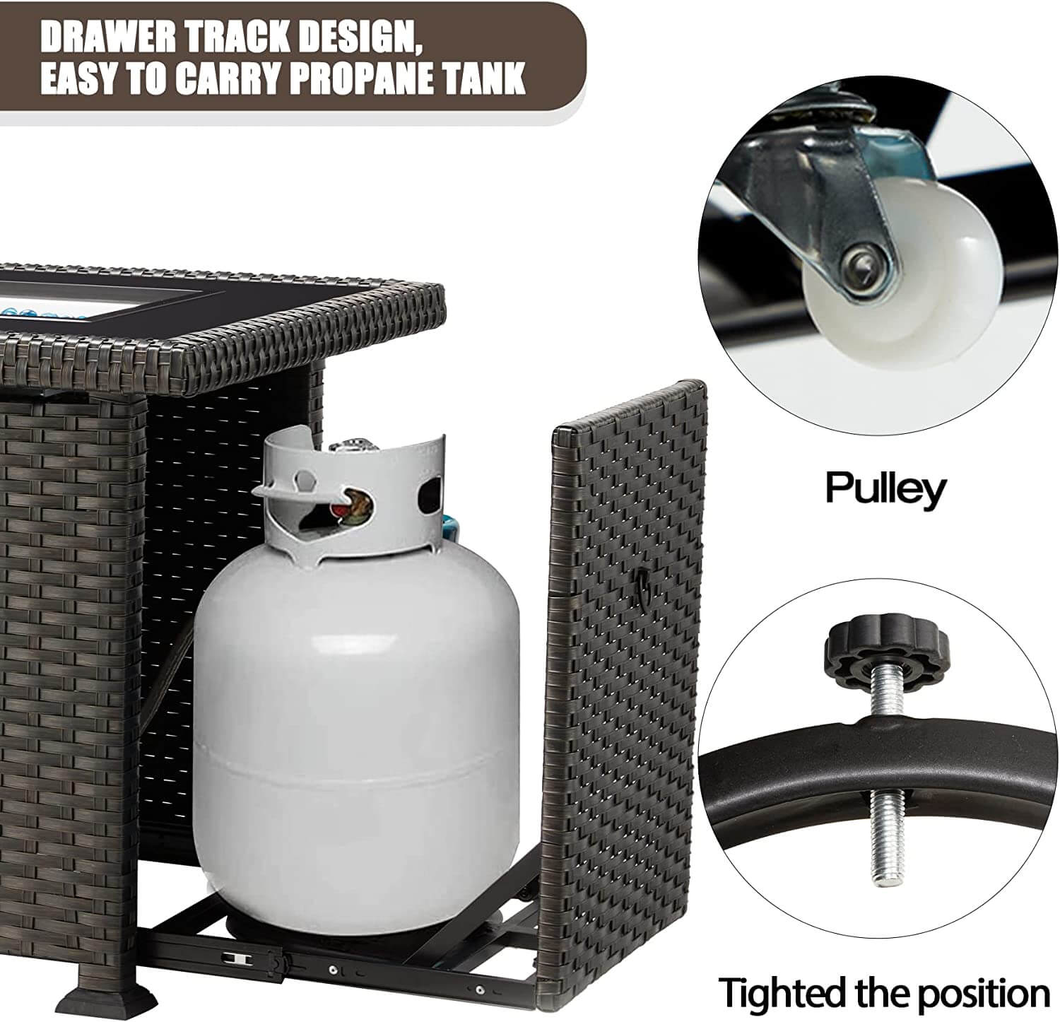  44" Propane Gas Fire Pit Table 50000 BTU Auto-Ignition with Windguard, Aluminium Tabletop, Black