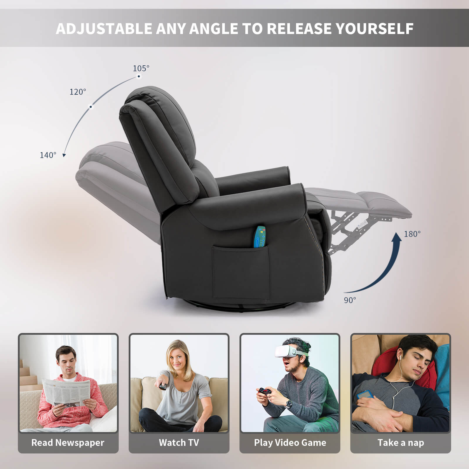 Homrest massage recliner chair for living room, dark gray