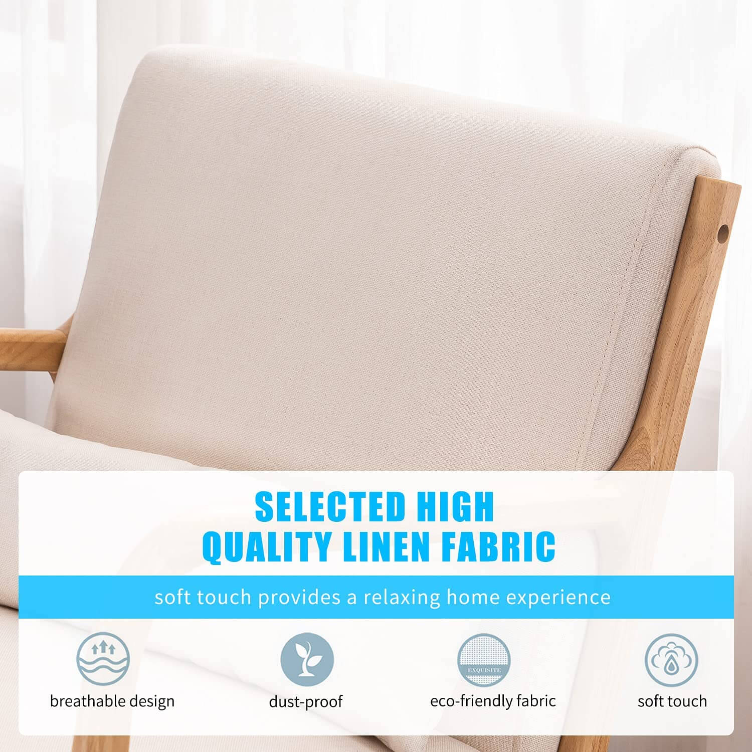 Homrest Fabric Rocking Chair, Mid-Century Glider Rocker with Padded Seat, with Ottoman, Seat Wood Base, Linen Accent Chair for Living Room