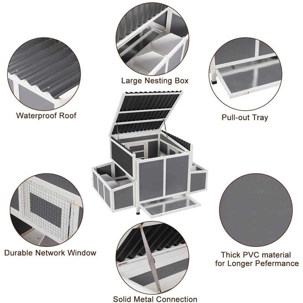 Large Chicken Coop Wooden Cage With Playpen Gray