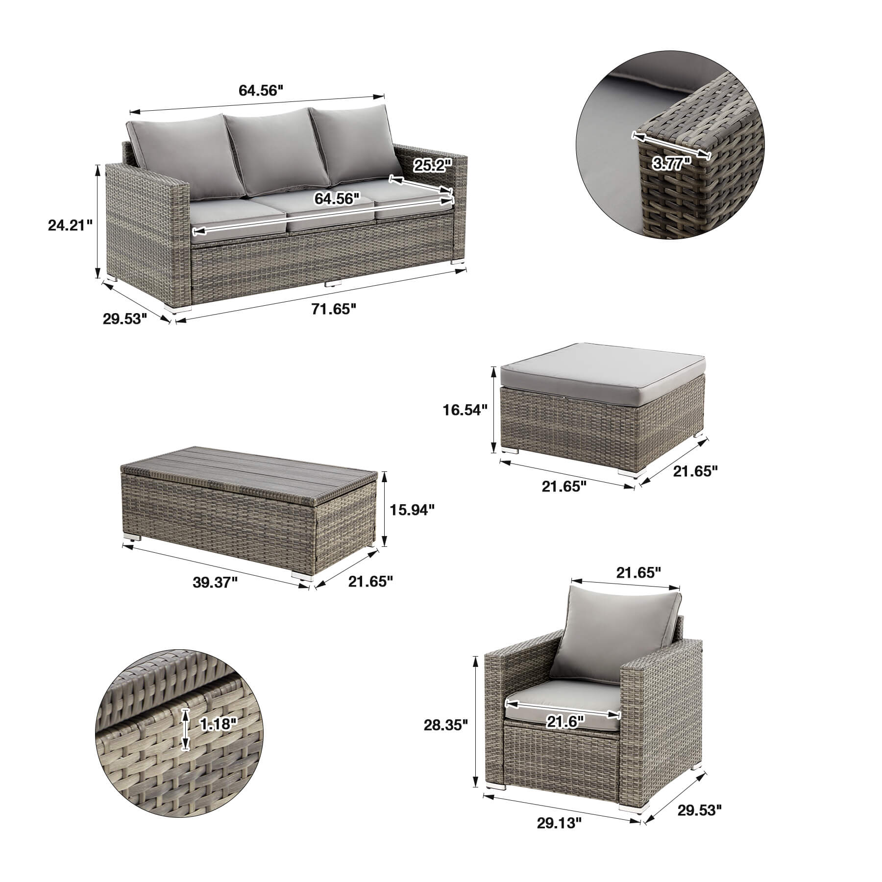 Product dimensions of Homrest patio sofa set