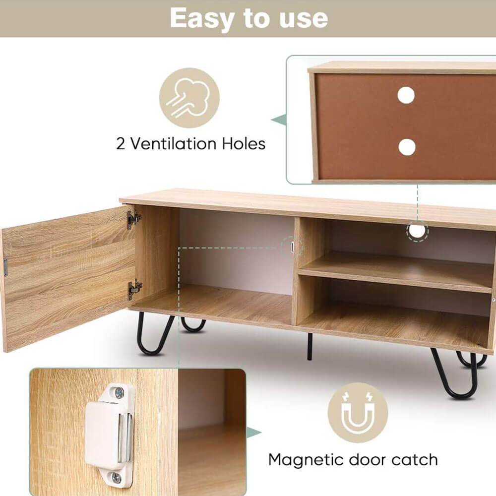 Homrest Modern TV Stand Wood TV Console Cabinet with 2 Storage Shelves and Hairpin Legs